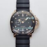 Replica Panerai Luminor Submersible Black Face Rose Gold Case Watch 47mm